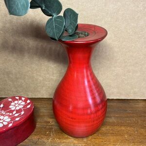 Teakwood Red wooden Vase 7” tall